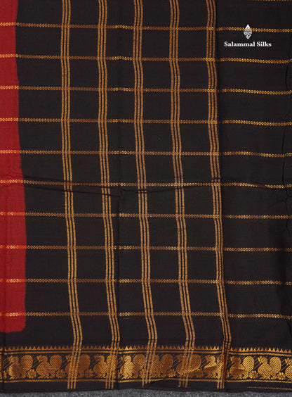Sungudi Cotton Saree - Maroon Colour Body With Contrast Black Traditional Border