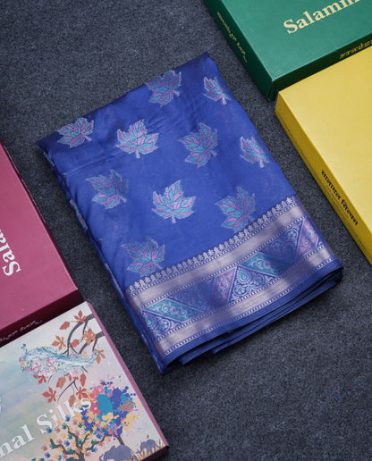 Dual Tone Pink Semi Raw Silk Saree With Contrast Navy Blue Blouse