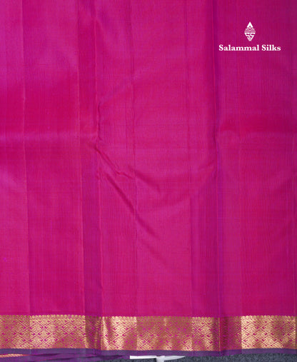 Beautiful Dual Tone Green Pure Kanjivaram Silk Saree With Violet Traditional Small Border