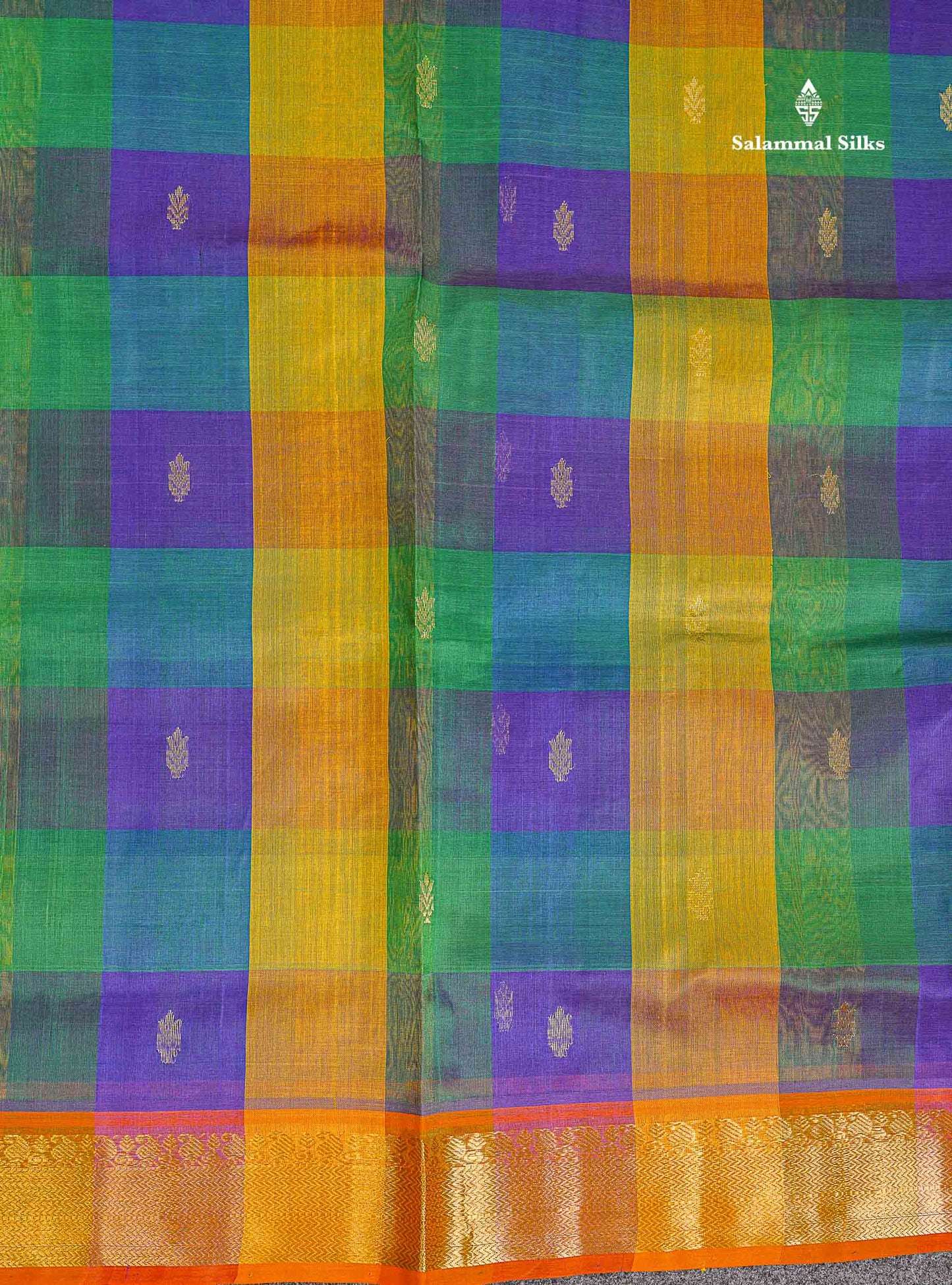 Pure Silk Cotton Saree - Paalum Pazham Checks Dual Tone Blue Yellow With Butta