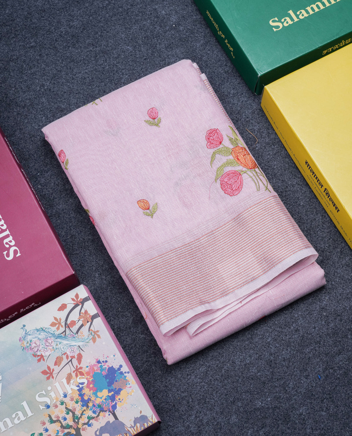 Beautiful Baby Pink Thread Work Buttas Fancy Saree With Blouse