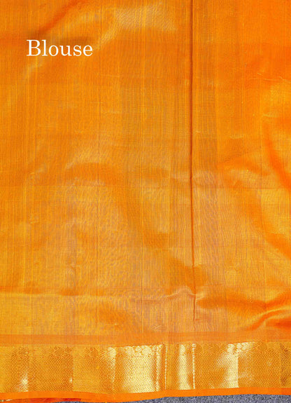 Pure Silk Cotton Saree - Paalum Pazham Checks Dual Tone Blue Yellow With Butta
