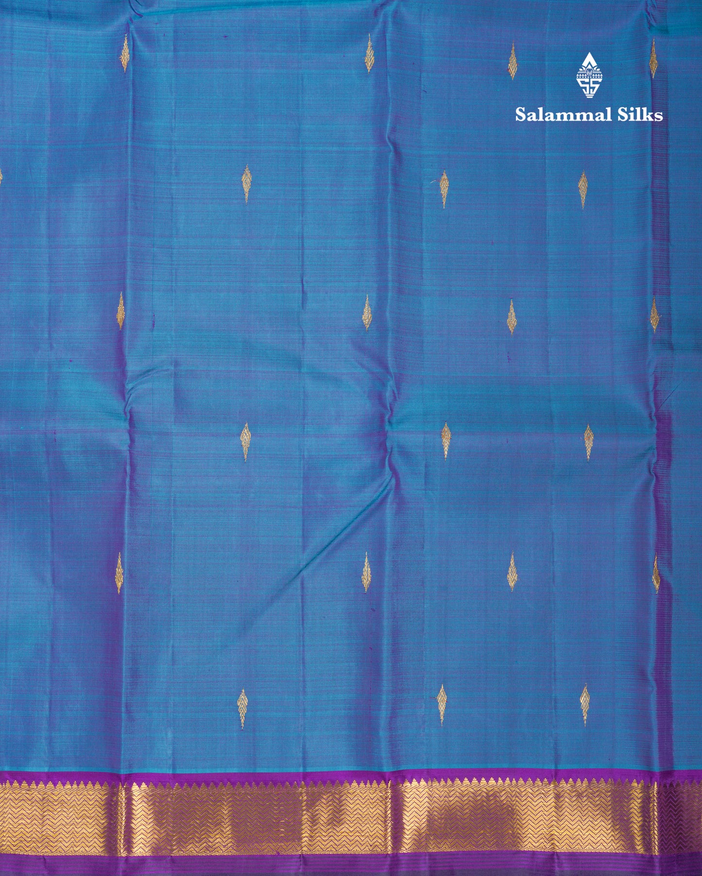 Beautiful Peacock Blue Pure Kanjivaram Silk Saree With Violet Traditional Small Border