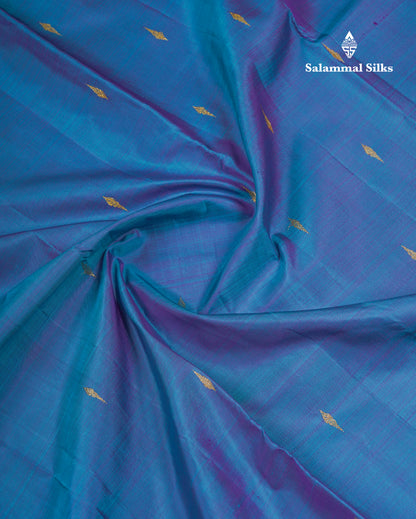 Beautiful Peacock Blue Pure Kanjivaram Silk Saree With Violet Traditional Small Border