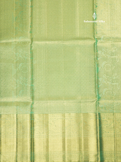 Beautiful Light Green Tissue Plain Pure Kanjivaram Silk Saree (2G) Zari With Self Border