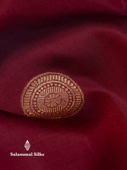 Beautiful Maroon Chakaram Butta Pure Kanjivaram Silk Saree With Elephant & Peacock Traditional Evening Morning Border