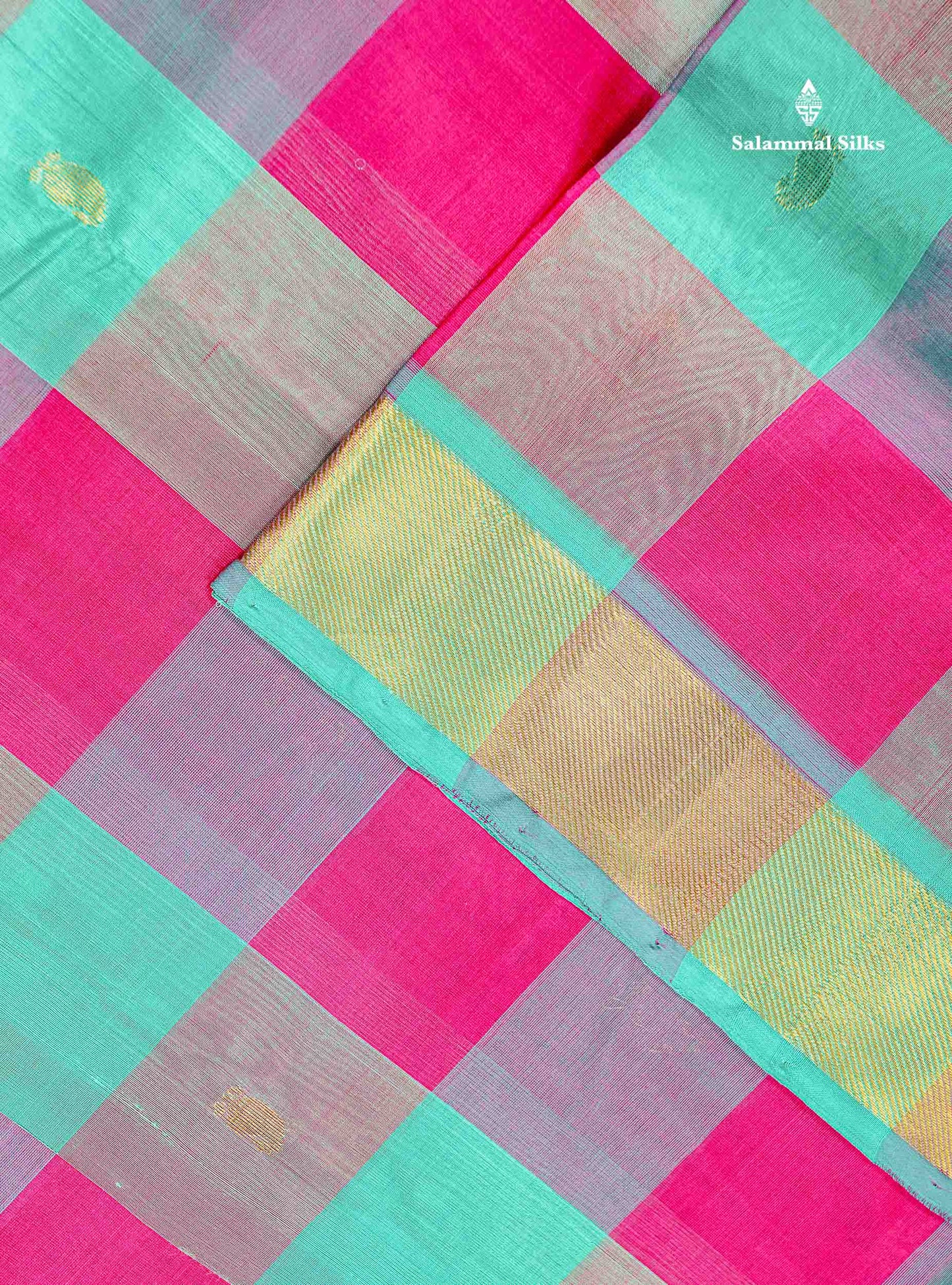 Sapphire Green Border Of Multicolour Pure Silk Cotton Saree 
