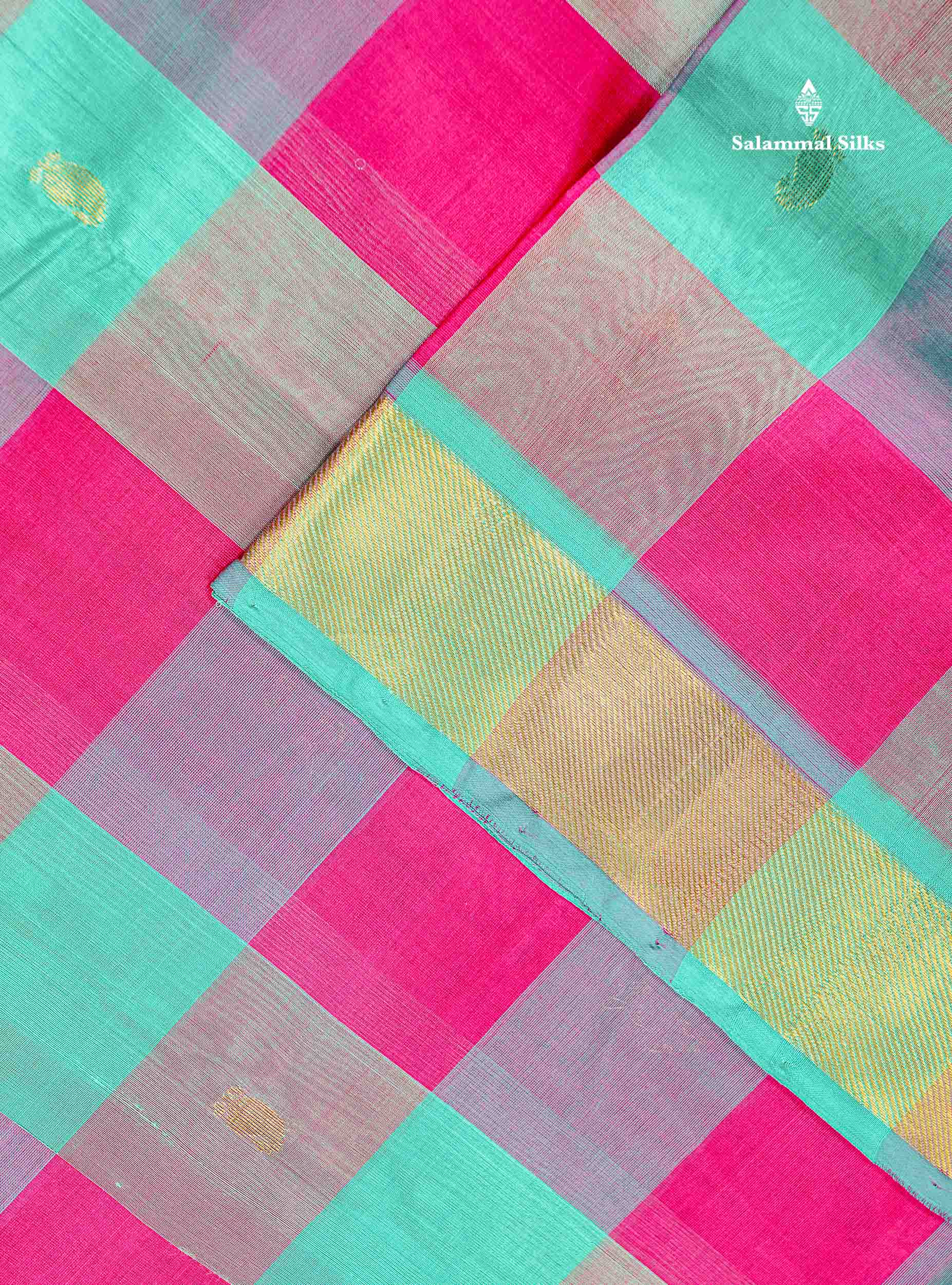 Sapphire Green Border Of Multicolour Pure Silk Cotton Saree 