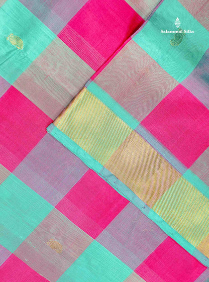 Sapphire Green Border Of Multicolour Pure Silk Cotton Saree 