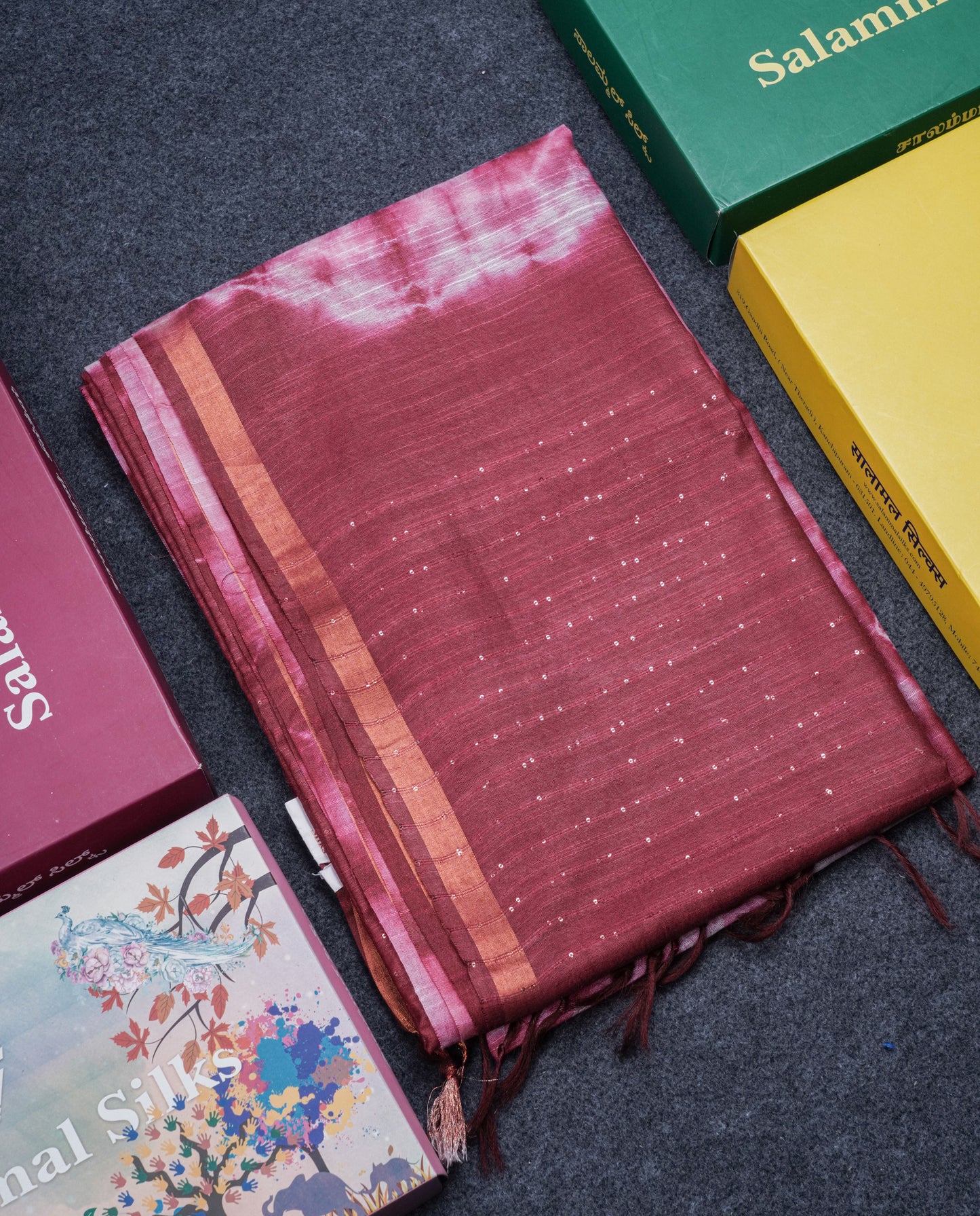 Beautiful Baby Pink Bandhani Fancy Saree With Contrast Maroon Blouse