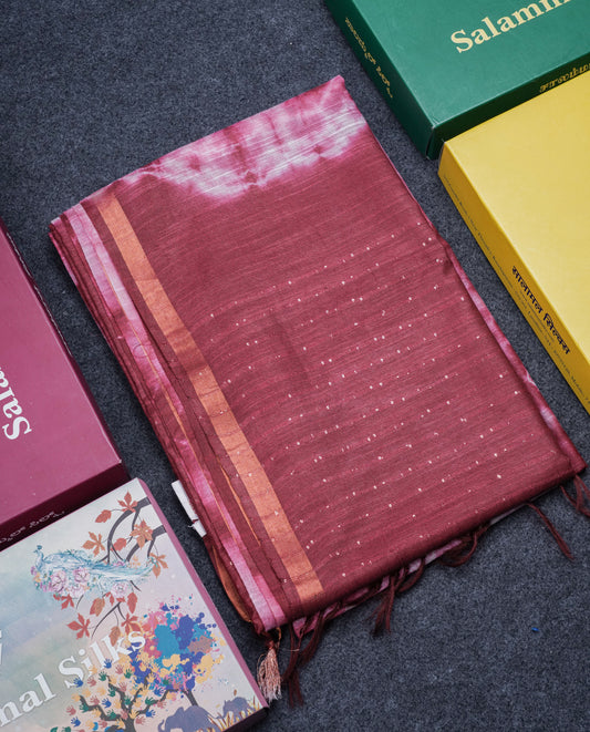 Beautiful Baby Pink Bandhani Fancy Saree With Contrast Maroon Blouse