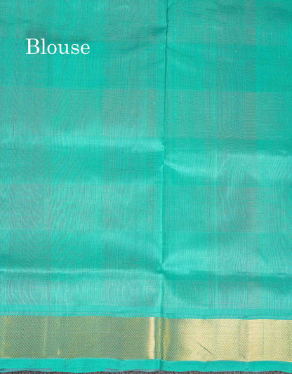 Contrast Sapphire Green Blouse Of Multicolour Pure Silk Cotton Saree 