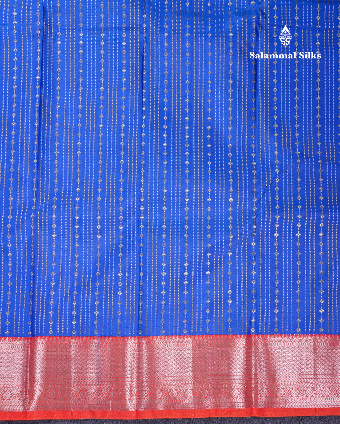 Beautiful Royal Blue Pure Kanjivaram Silk Saree With Contrast Orange Traditional Border