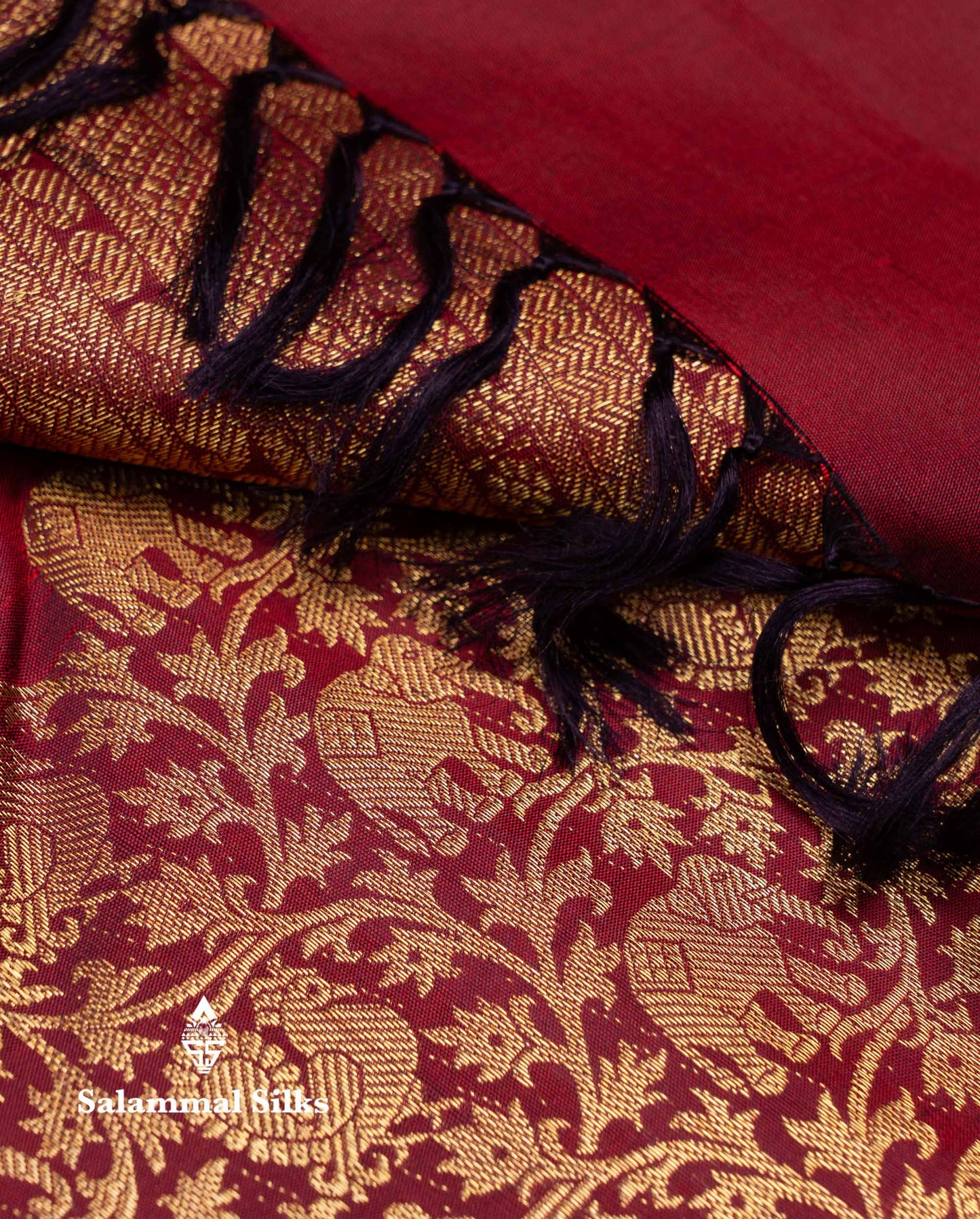 Beautiful Maroon Chakaram Butta Pure Kanjivaram Silk Saree With Elephant & Peacock Traditional Evening Morning Border