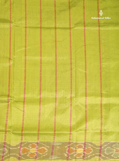 Pure Silk Cotton Saree - Dual Tone Pink Checks With Contrast Parrot Green Pochampalli Design Tissue Border