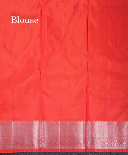 Beautiful Royal Blue Pure Kanjivaram Silk Saree With Contrast Orange Traditional Border
