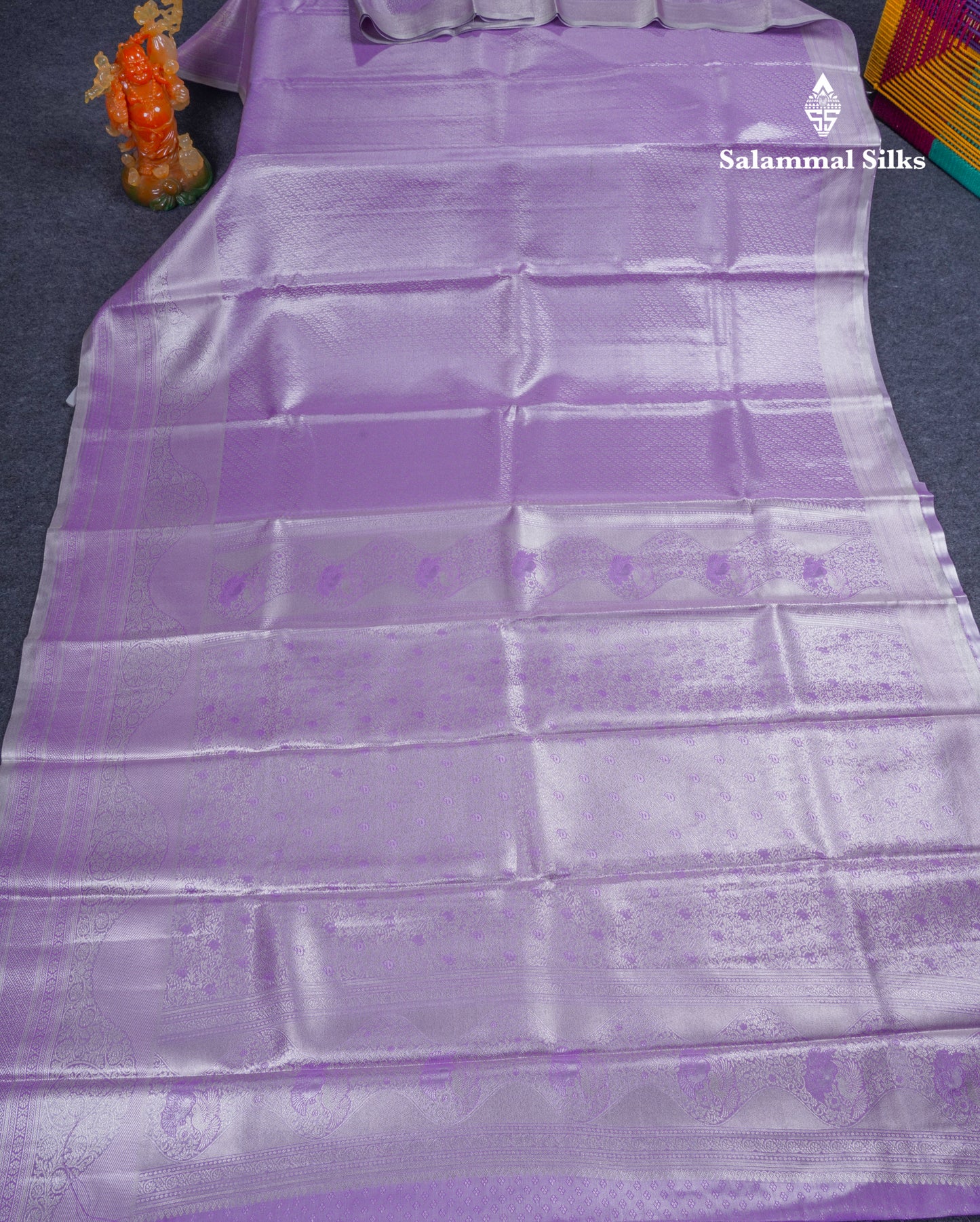 Light Lavender Bridal Tissue Semi Silk Saree With Traditional Evening Morning Border