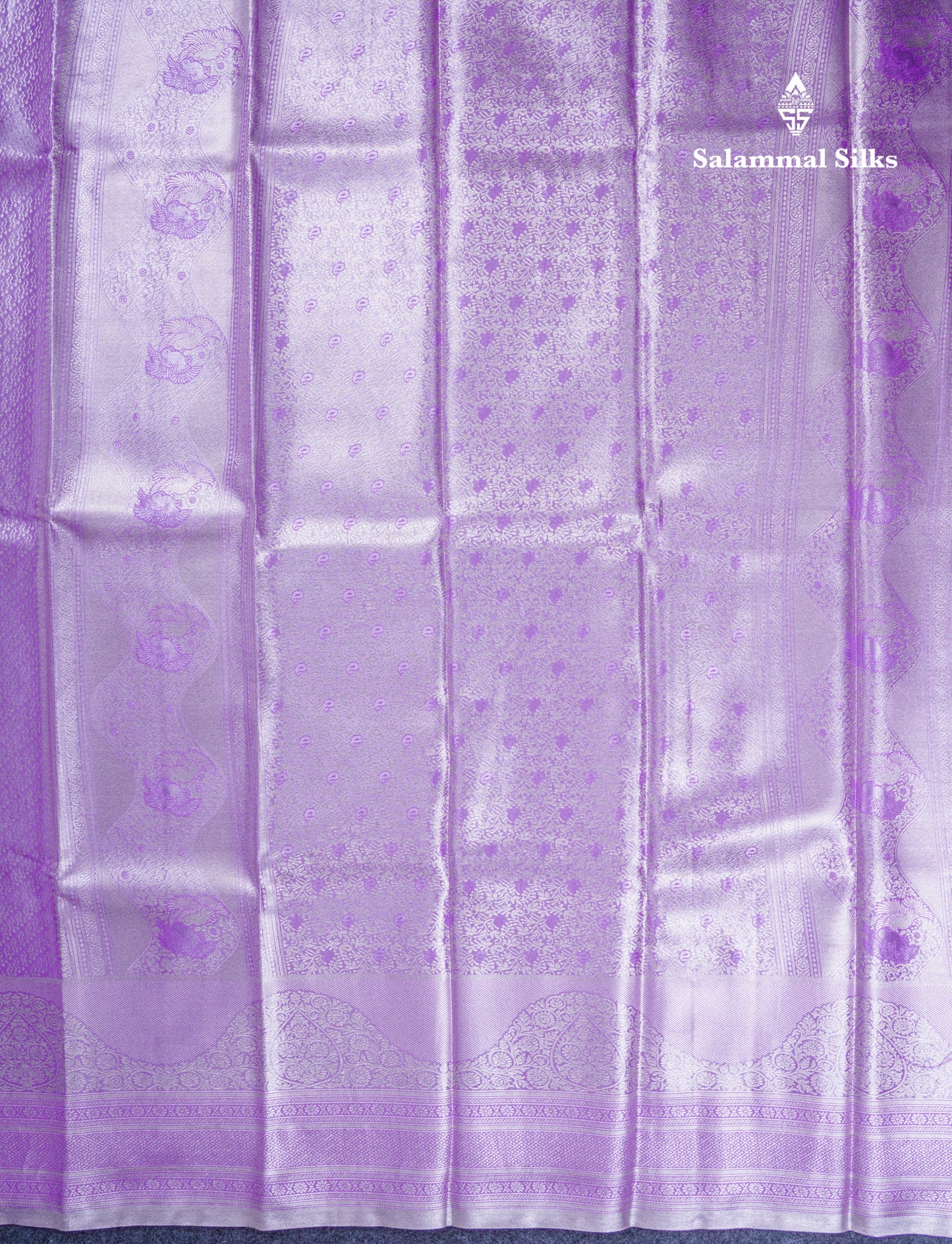 Light Lavender Bridal Tissue Semi Silk Saree With Traditional Evening Morning Border