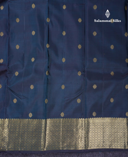 Beautiful Dual Tone Olive Blue Pure Kanjivaram Silk Saree With Traditional Border