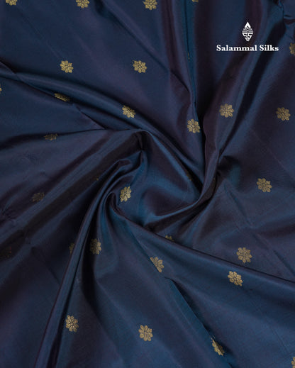 Beautiful Dual Tone Olive Blue Pure Kanjivaram Silk Saree With Traditional Border