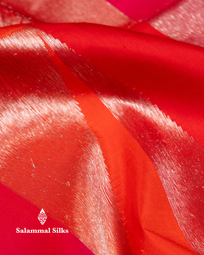 Beautiful Pink & Orange 8 Kol Pure Kanjivaram Silk Saree Contrast Pink Blouse