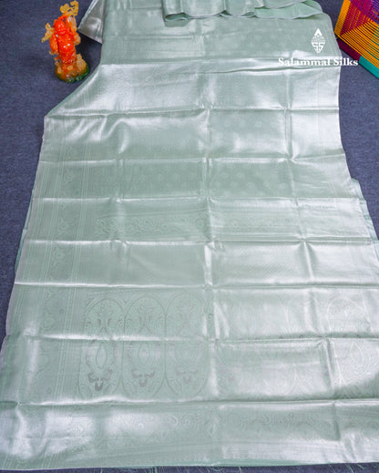 Light Sea Green Bridal Tissue Semi Silk Saree With Traditional Evening Morning Border