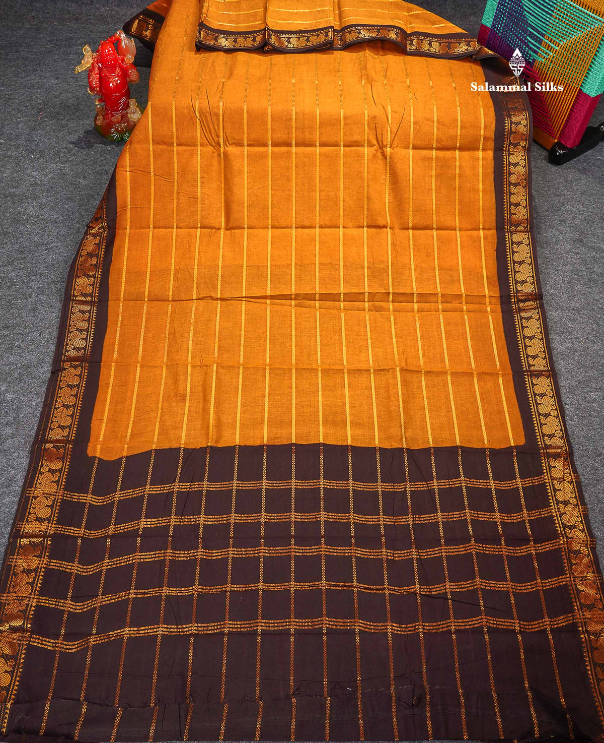 Sungudi Cotton Saree - Brown Colour Body With Contrast Dark Brown Traditional Border