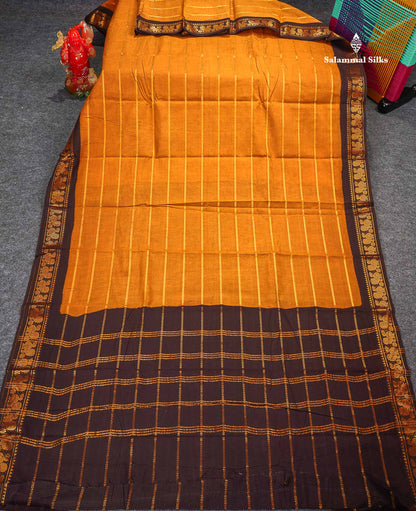 Sungudi Cotton Saree - Brown Colour Body With Contrast Dark Brown Traditional Border