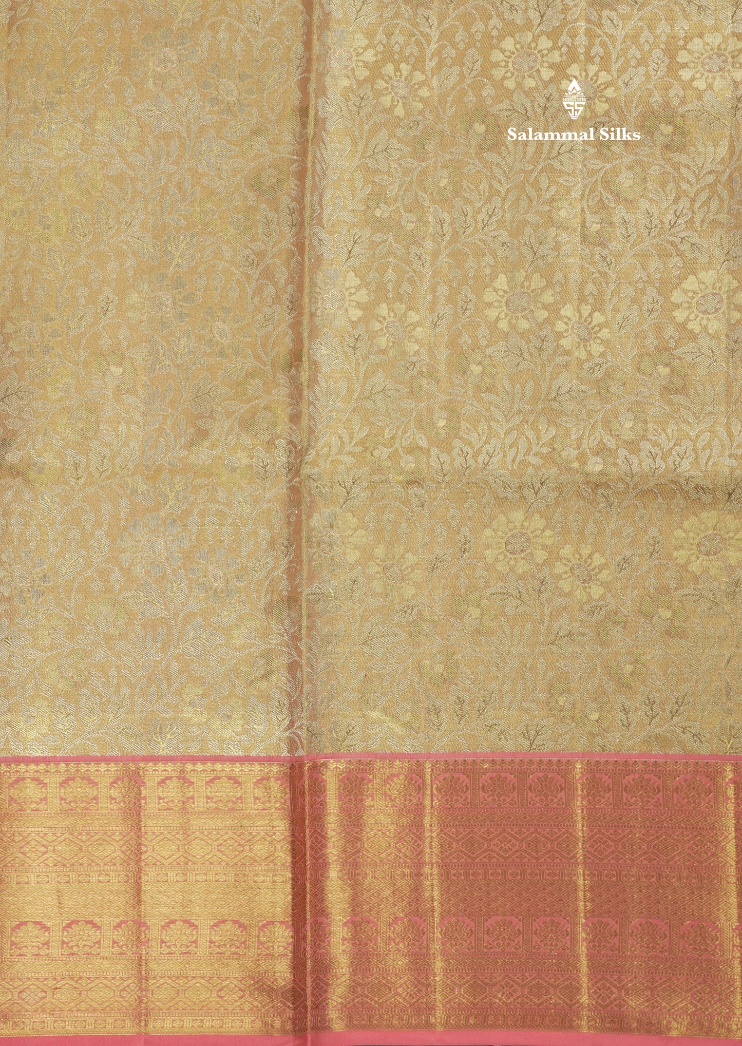 Light Peach Tissue Bridal Pure Kanjivaram Silk Saree With Contrast Pinkish Peach Border