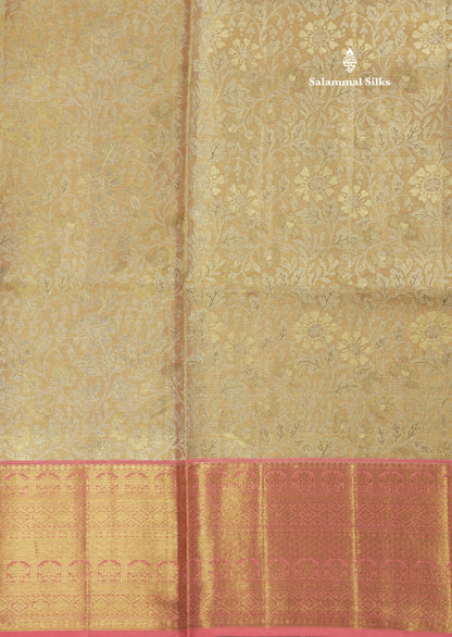 Light Peach Tissue Bridal Pure Kanjivaram Silk Saree With Contrast Pinkish Peach Border