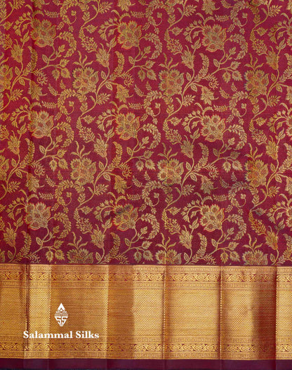 Beautiful Maroon Bridal Pure Kanjivaram Silk Saree With Traditional Border