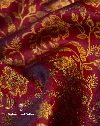 Beautiful Maroon Bridal Pure Kanjivaram Silk Saree With Traditional Border