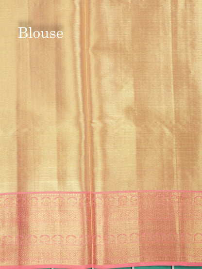 Light Peach Tissue Bridal Pure Kanjivaram Silk Saree With Contrast Pinkish Peach Border