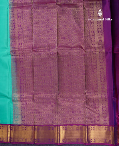Beautiful Sapphire Green Pure Kanjivaram Silk Saree With Contrast Magenta Traditional Border