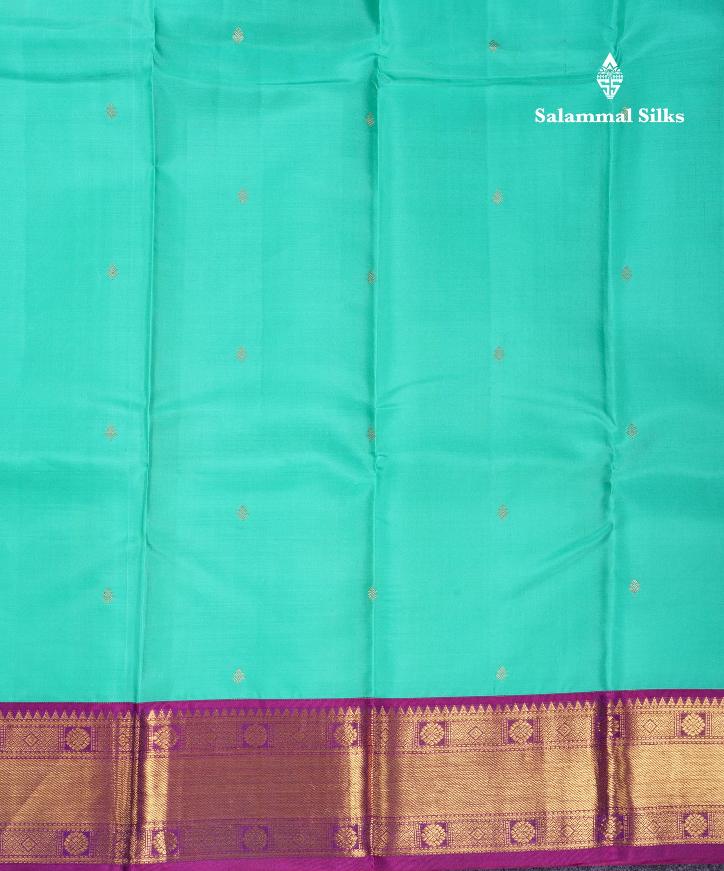 Beautiful Sapphire Green Pure Kanjivaram Silk Saree With Contrast Magenta Traditional Border
