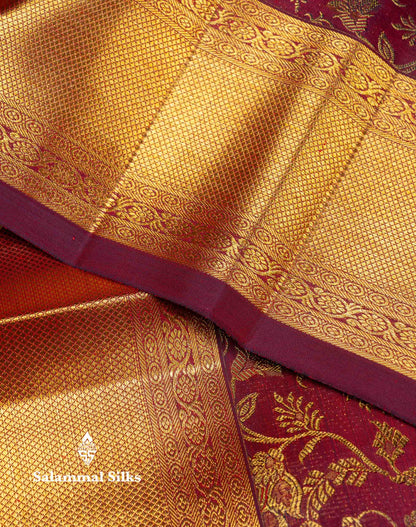 Beautiful Maroon Bridal Pure Kanjivaram Silk Saree With Traditional Border