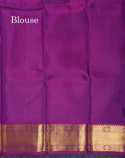 Beautiful Sapphire Green Pure Kanjivaram Silk Saree With Contrast Magenta Traditional Border