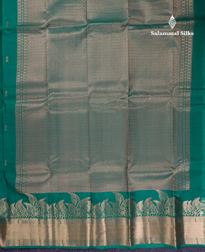 Beautiful Peacock Green Pure Kanjivaram Silk Saree With Traditional Evening Morning Border