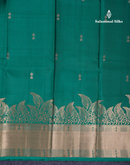 Beautiful Peacock Green Pure Kanjivaram Silk Saree With Traditional Evening Morning Border