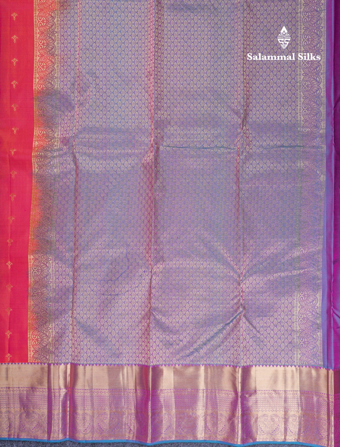 Beautiful Red Pure Kanjivaram Silk Saree With Contrast Dual Tone Blue Traditional Border