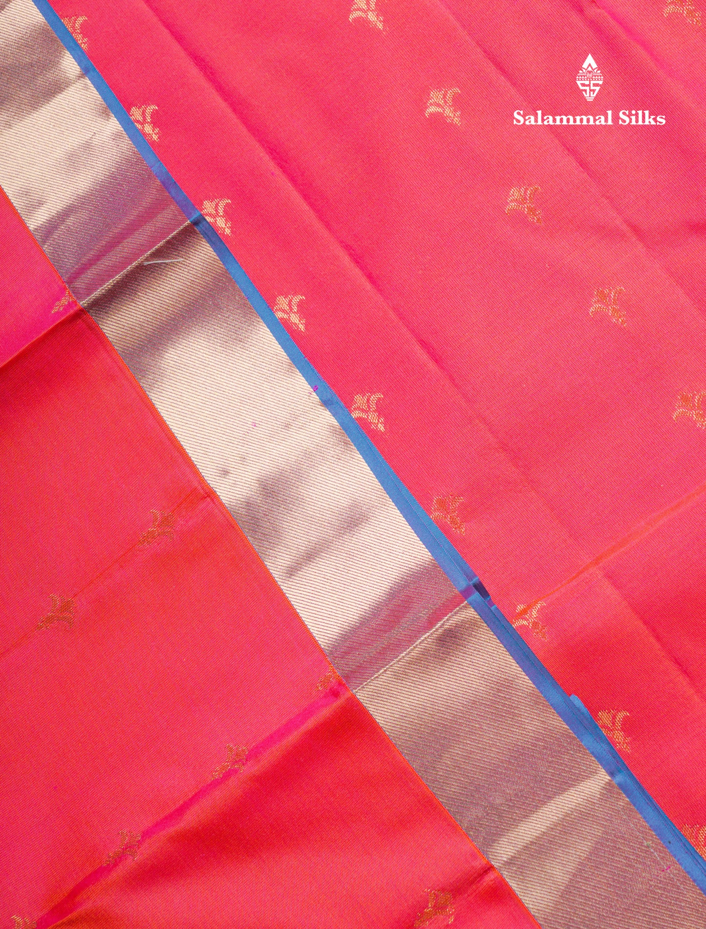 Beautiful Red Pure Kanjivaram Silk Saree With Contrast Dual Tone Blue Traditional Border