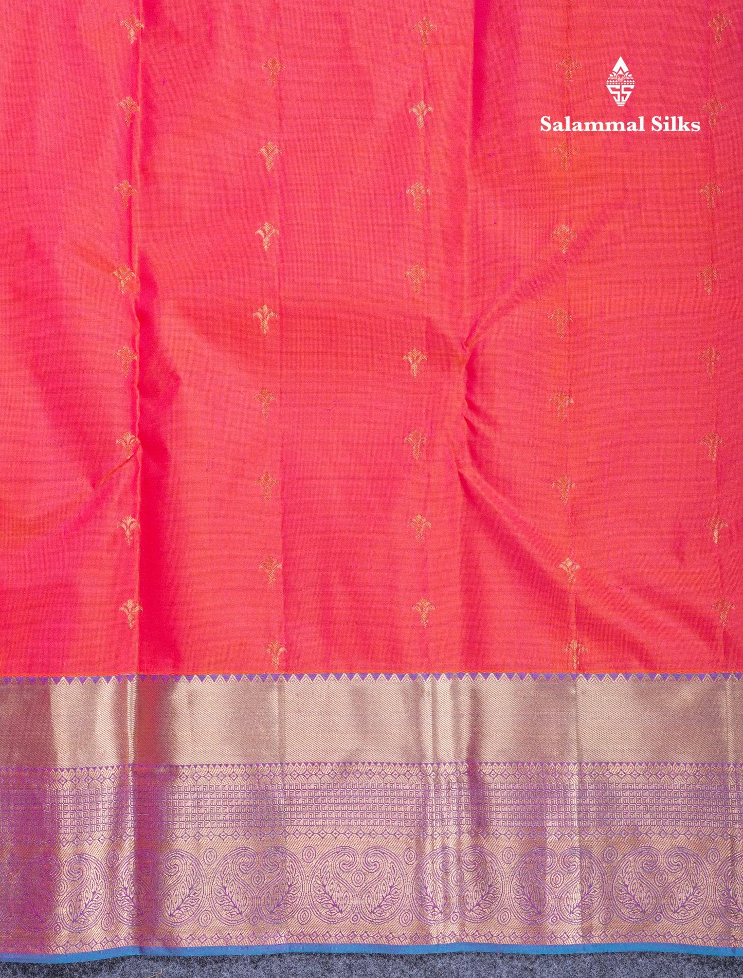 Beautiful Red Pure Kanjivaram Silk Saree With Contrast Dual Tone Blue Traditional Border