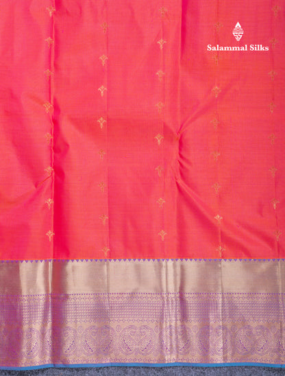 Beautiful Red Pure Kanjivaram Silk Saree With Contrast Dual Tone Blue Traditional Border