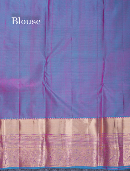 Beautiful Red Pure Kanjivaram Silk Saree With Contrast Dual Tone Blue Traditional Border