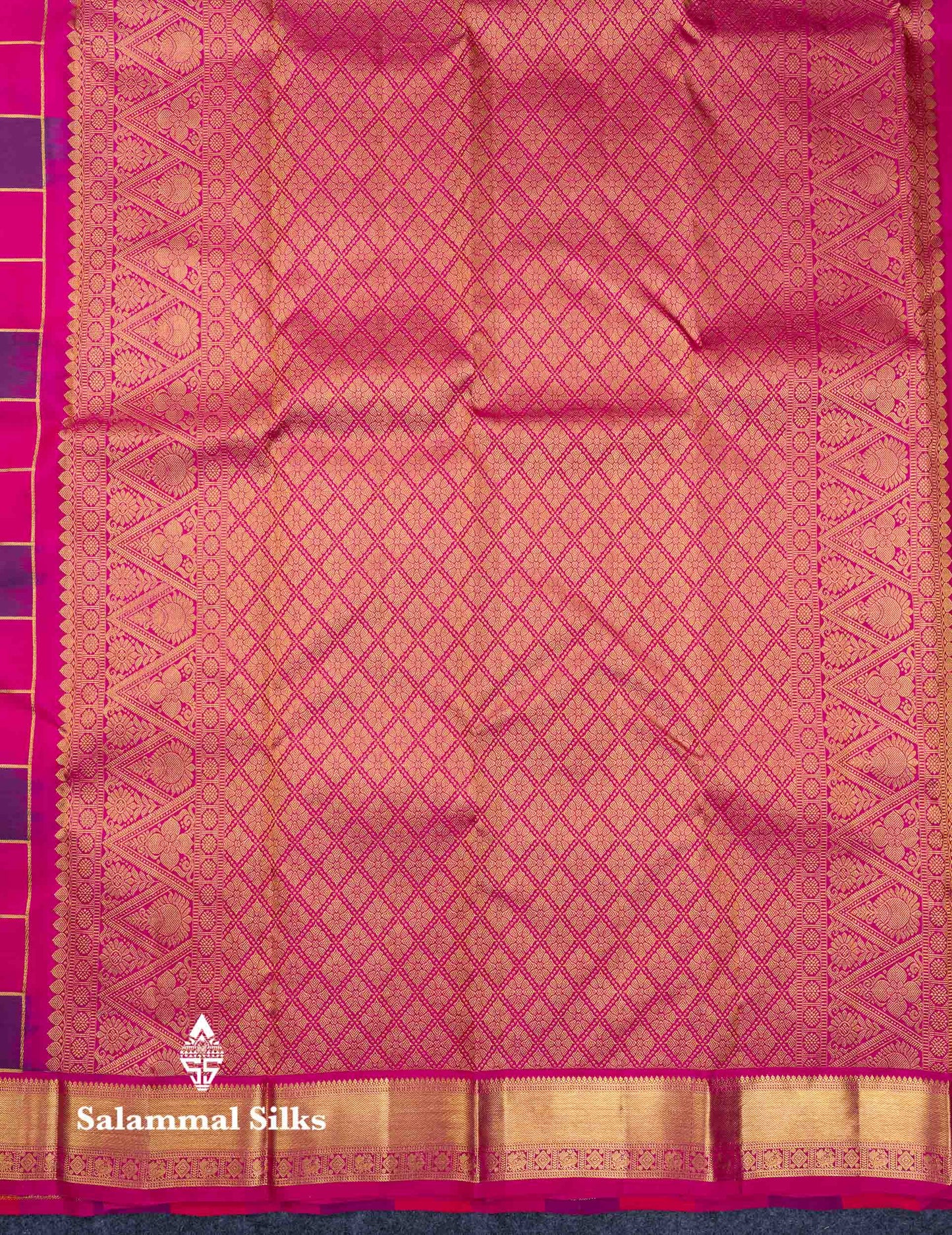Beautiful Paalum Pazham Checks Pure Kanjivaram Silk Saree With Traditional Border
