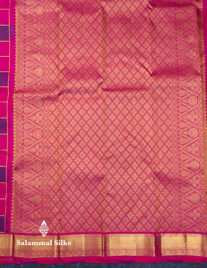 Beautiful Paalum Pazham Checks Pure Kanjivaram Silk Saree With Traditional Border