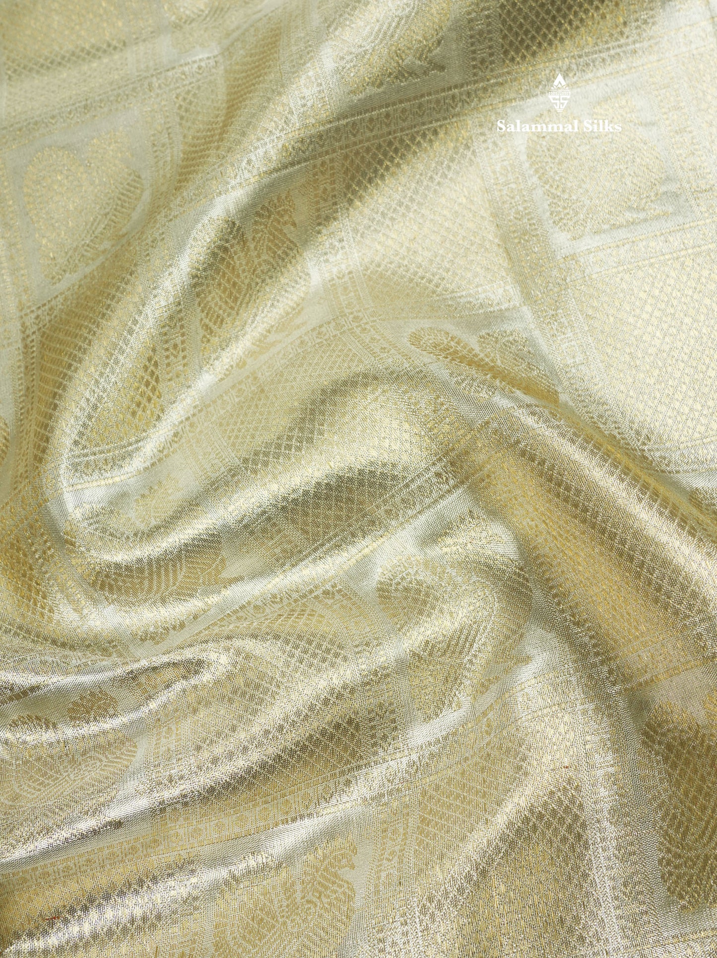 Beautiful Silver Colour Checks With Peacock Butta Tissue Pure Kanjivaram Silk Saree (2G) Zari With Self Border