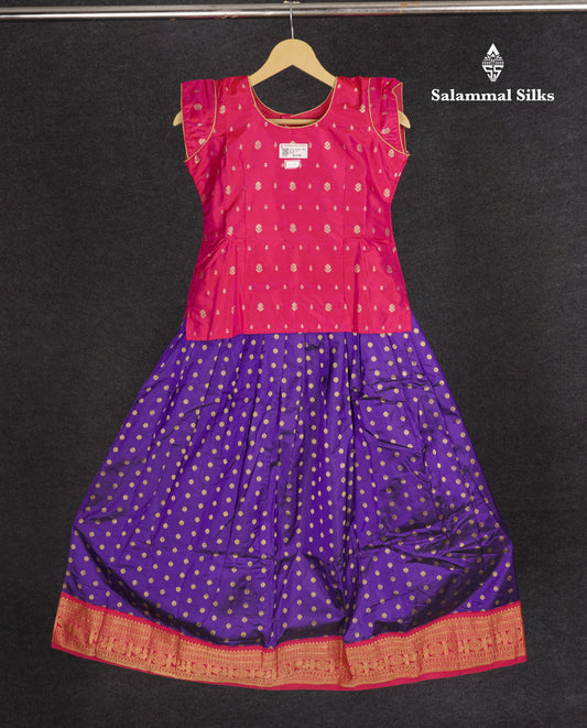 Readymade Pure Silk Pattu Pavadai - Dual Tone Reddish Pink With Violet (10 TO 11 Yrs)