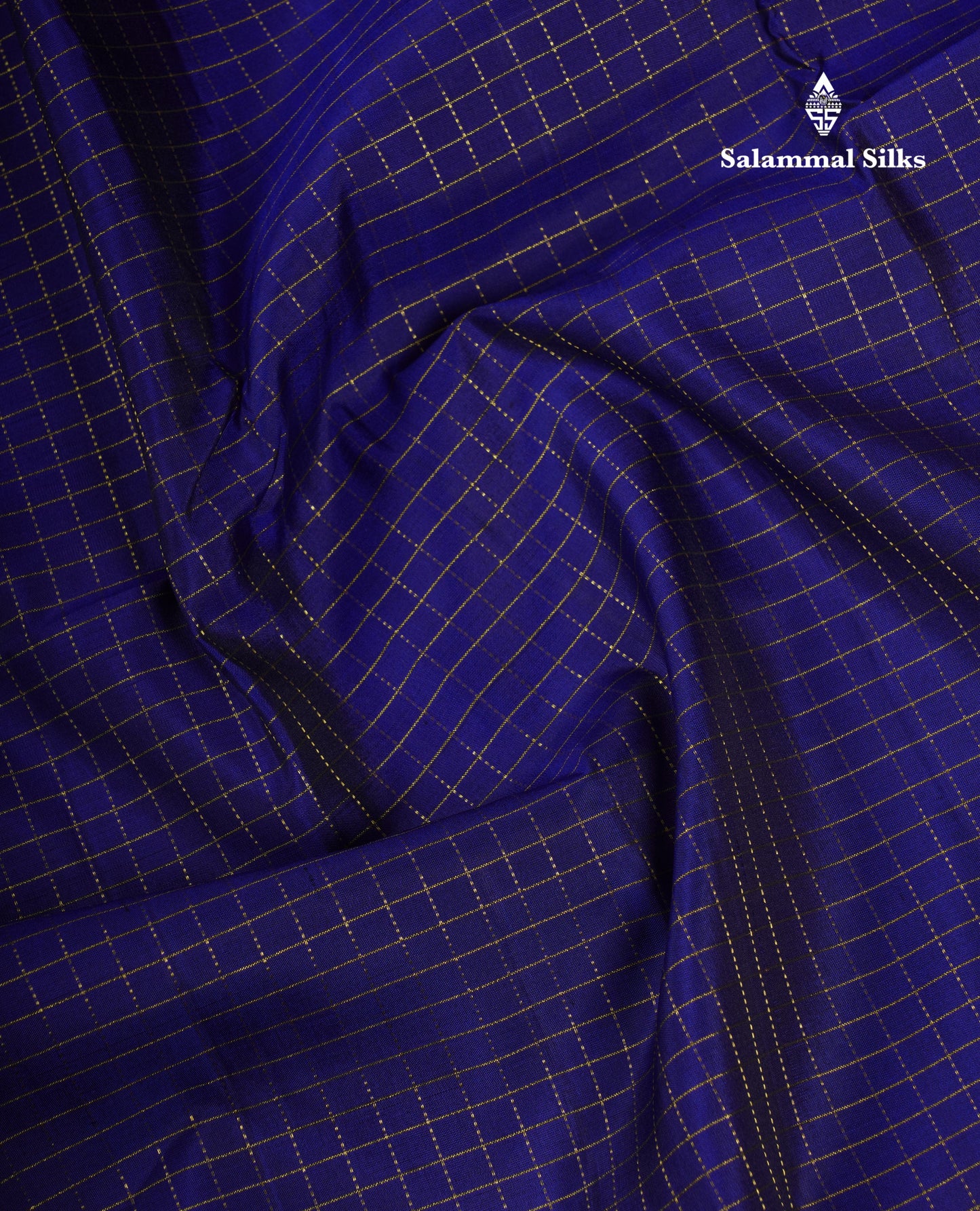 Beautiful Navy Blue Zari Checks Pure Kanjivaram Silk Saree With Contrast Magenta Border