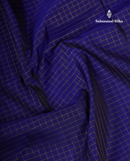 Beautiful Navy Blue Zari Checks Pure Kanjivaram Silk Saree With Contrast Magenta Border